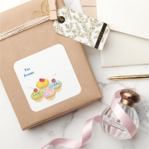 Happy Birthday Cupcakes Gift Tag Stickers