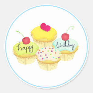 Happy Birthday Cupcakes Runder Aufkleber