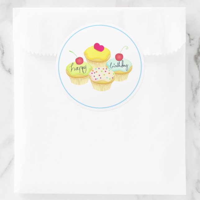 Happy Birthday Cupcakes Runder Aufkleber (Tasche)
