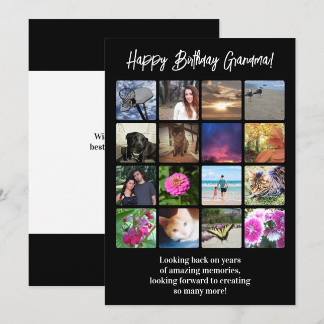 Happy Birthday Custom 16 Photo Picture Collage Karte (Vorne/Hinten)