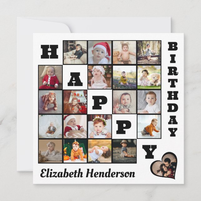 Happy Birthday Custom 21 Foto Collage Geschenk Ankündigung (Vorderseite)