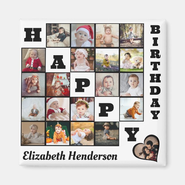 Happy Birthday Custom 21 Foto Collage Geschenk Magnet (Vorne)