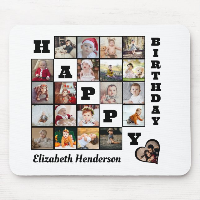 Happy Birthday Custom 21 Foto Collage Geschenk Mousepad (Vorne)