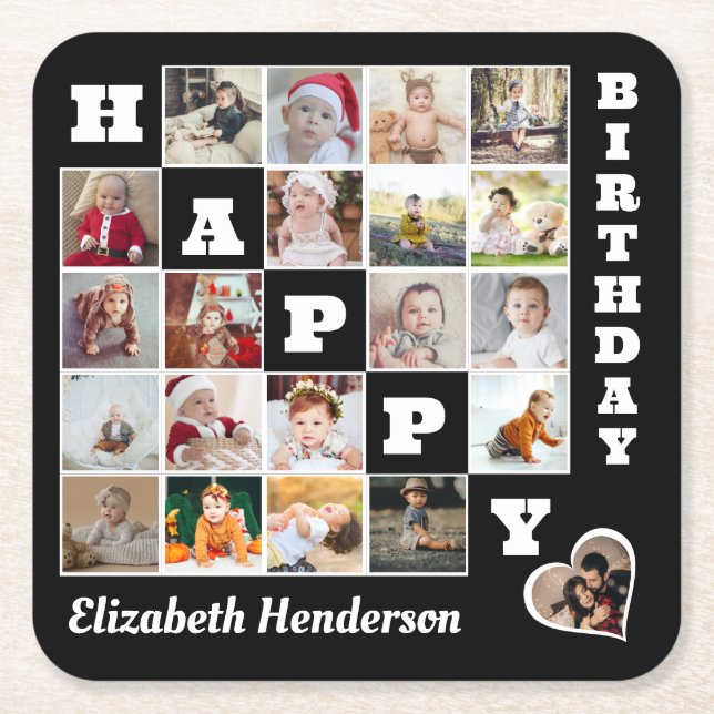Happy Birthday Custom 21 Foto Collage Geschenk Rechteckiger Pappuntersetzer (Vorderseite)