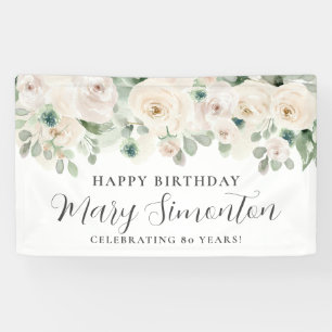 Happy Birthday Custom Banner White Floral 80.