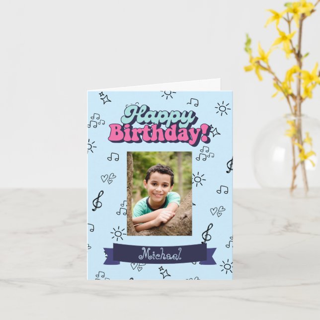 Happy Birthday Custom Blue Foto Karte (Gelbe Blume)