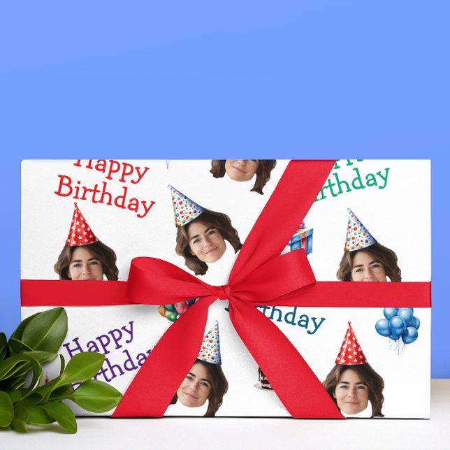 Happy Birthday Custom Face Foto Geschenkpapier (Von Creator hochgeladen)