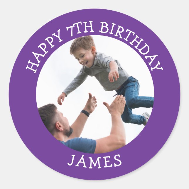 Happy Birthday Custom Foto Age Name Runder Aufkleber (Vorderseite)