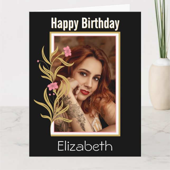 Happy Birthday Custom Foto Black Border Karte (Vorderseite)