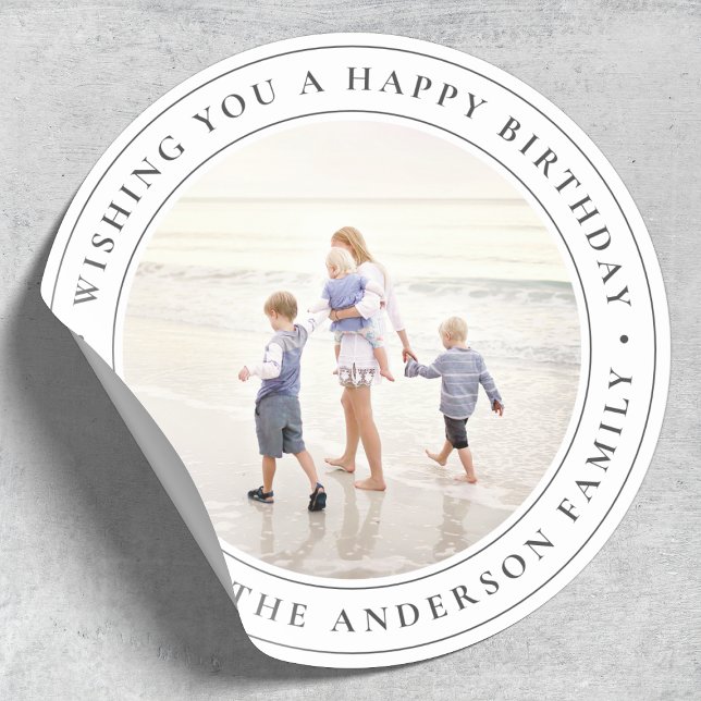 Happy Birthday Custom Foto Classic Round Sticker (Von Creator hochgeladen)