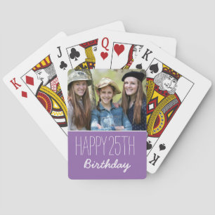 Happy Birthday Custom Jahr und Foto Lila Spielkarten