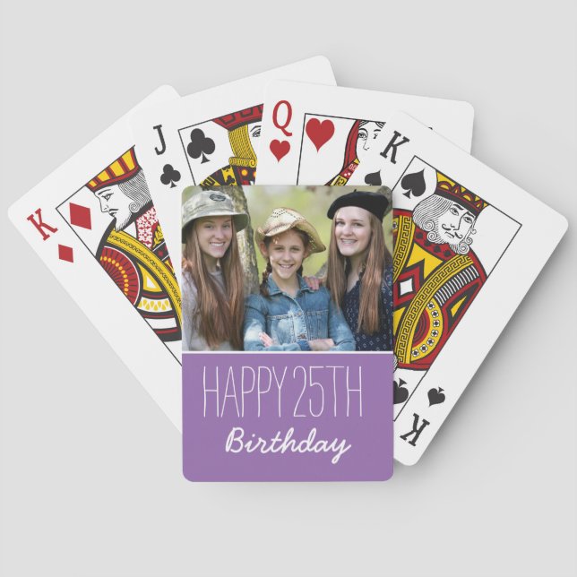 Happy Birthday Custom Jahr und Foto Lila Spielkarten (Rückseite)