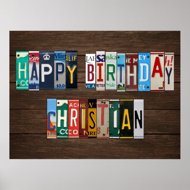 Happy Birthday Custom Licence Plate Lettering Sign Poster (Vorne)