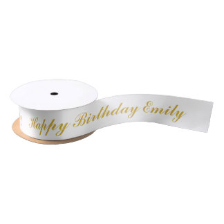 Happy Birthday Custom Name Gold Script Satinband