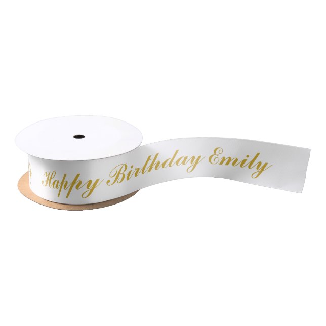 Happy Birthday Custom Name Gold Script Satinband (Spule)