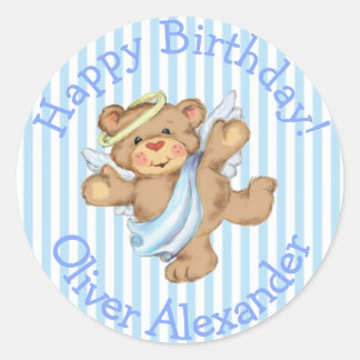 Happy Birthday Custom Teddy Bear Angel Runder Aufkleber