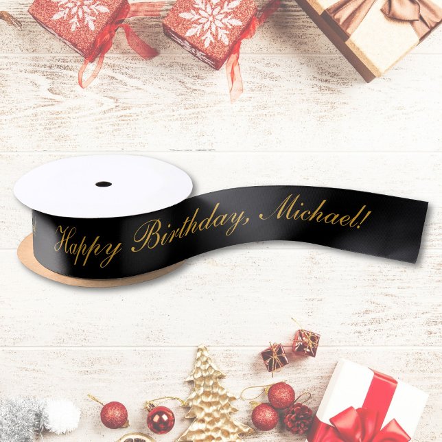 Happy Birthday Custom Text Black Chic Satinband (Von Creator hochgeladen)