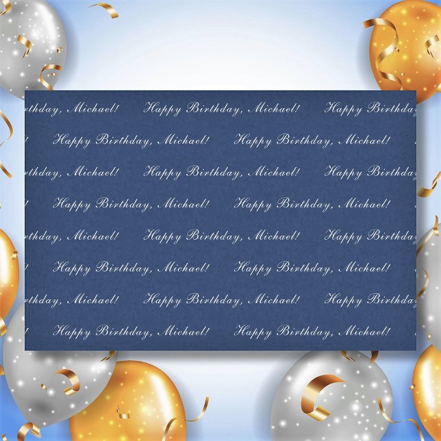 Happy Birthday Custom Text Elegant Blau Seidenpapier (Von Creator hochgeladen)