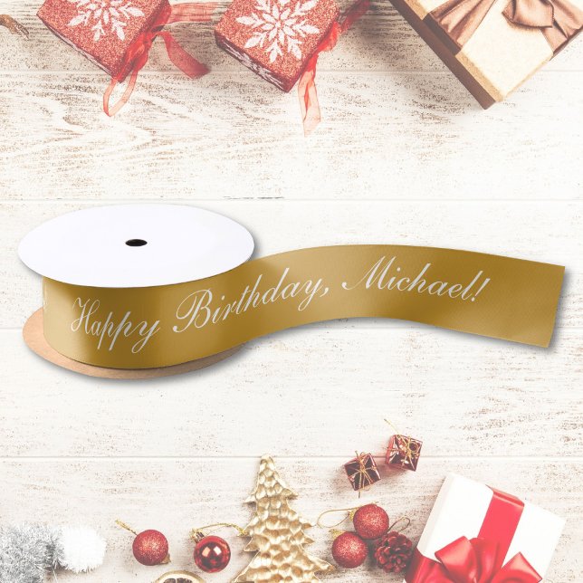 Happy Birthday Custom Text Gold Chic Satinband (Von Creator hochgeladen)