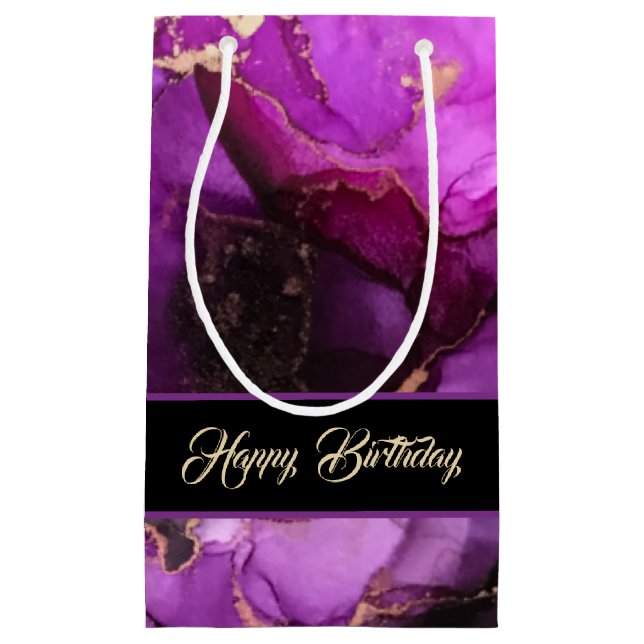 Happy Birthday Custom Text Lila Black Gift Bag Kleine Geschenktüte (Vorderseite)