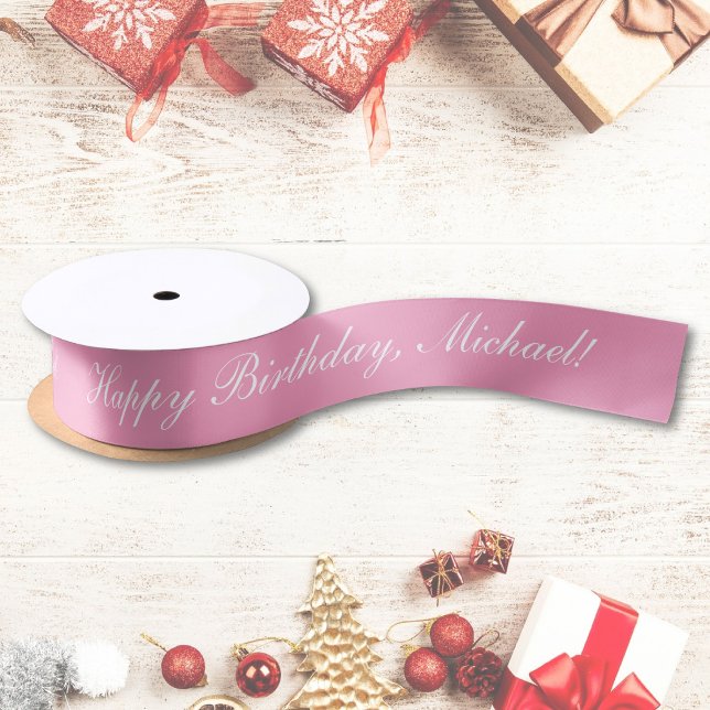 Happy Birthday Custom Text Pink Chic Satinband (Von Creator hochgeladen)