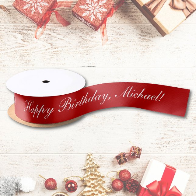 Happy Birthday Custom Text Red Chic Satinband (Von Creator hochgeladen)