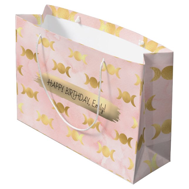 Happy Birthday Custom Text Trend Personalisiert Große Geschenktüte (Rückseite Schrägansicht)