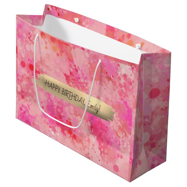 Happy Birthday Custom Text Trend Personalisiert Große Geschenktüte (Vorderseite Schrägansicht)