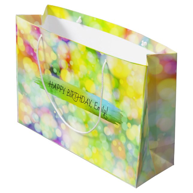 Happy Birthday Custom Text Trend Personalisiert Große Geschenktüte (Rückseite Schrägansicht)