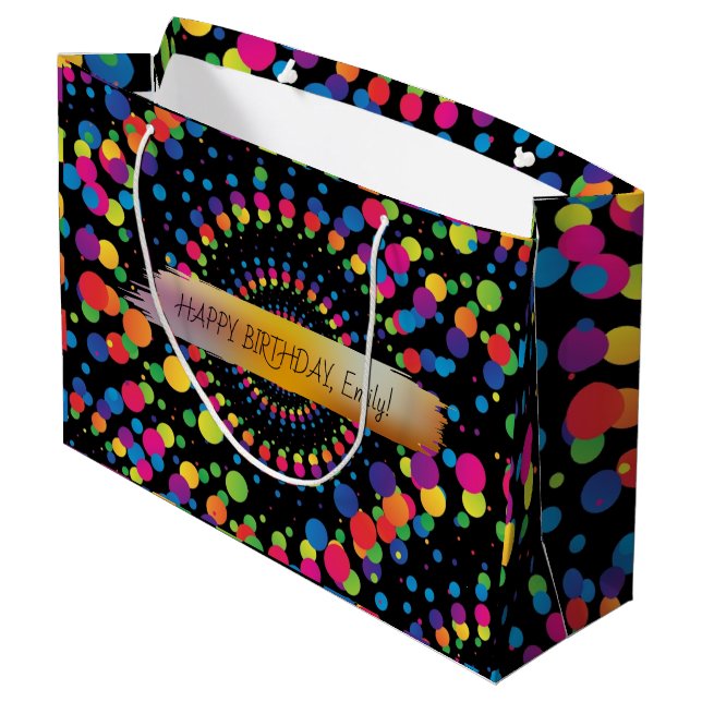 Happy Birthday Custom Text trendy Personalisiert L Große Geschenktüte (Rückseite Schrägansicht)