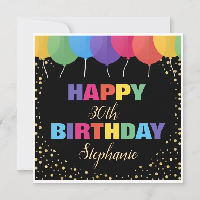 Happy Birthday Custom Year Name farbenfrohe Ballon (Vorderseite)