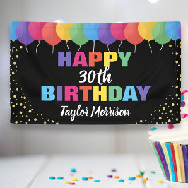 Happy Birthday Custom Year Name farbenfrohe Ballon Banner