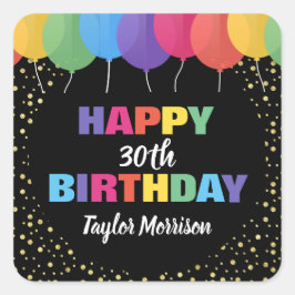 Happy Birthday Custom Year Name farbenfrohe Ballon Quadratischer Aufkleber