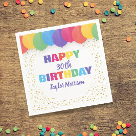 Happy Birthday Custom Year Name farbenfrohe Ballon Serviette