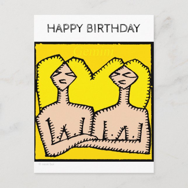 Happy Birthday Custom Zodiac Signs Gemini Postcard Postkarte (Vorderseite)