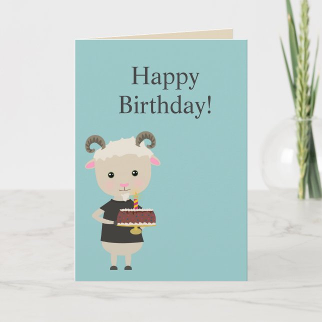 Happy Birthday - Cute Goat with a Cake Karte (Vorderseite)