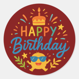 Happy Birthday | Cute Sunshine Classic Round Stick Runder Aufkleber