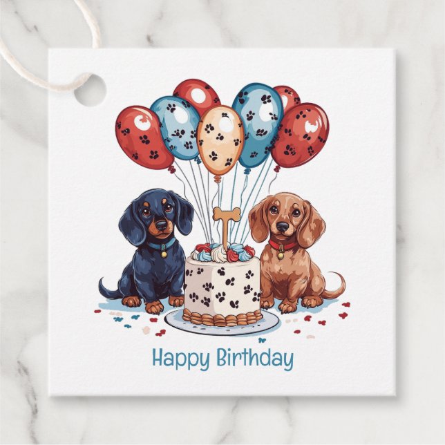 Happy Birthday Dackel Hunde Geschenkanhänger (Vorderseite)