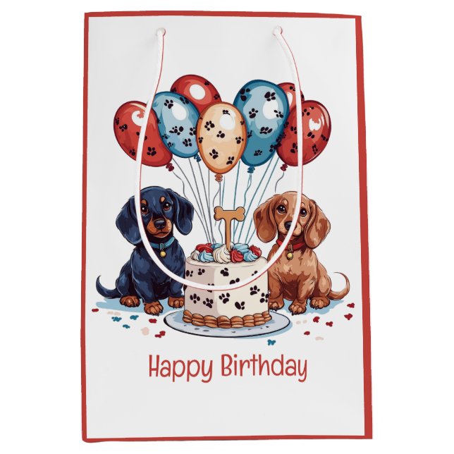 Happy Birthday Dackel Hunde Mittlere Geschenktüte (Vorderseite)