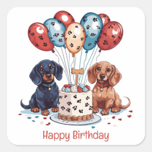 Happy Birthday Dackel Hunde Quadratischer Aufkleber