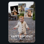 Happy Birthday Daddy Foto Collage Magnet<br><div class="desc">Geburtstagsmagnet mit vier eigenen Fotos in einer Collage bedruckt. Als Overlay,  ein sonderbarer Schriftart weißes Sprichwort Geburtstag glücklich und darunter können Sie hinzufügen,  wessen Geburtstag es ist. Ideal für Eltern und Großeltern zum Geburtstag.</div>