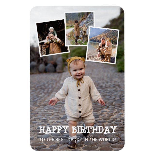 Happy Birthday Daddy Foto Collage Magnet (Vertikal)