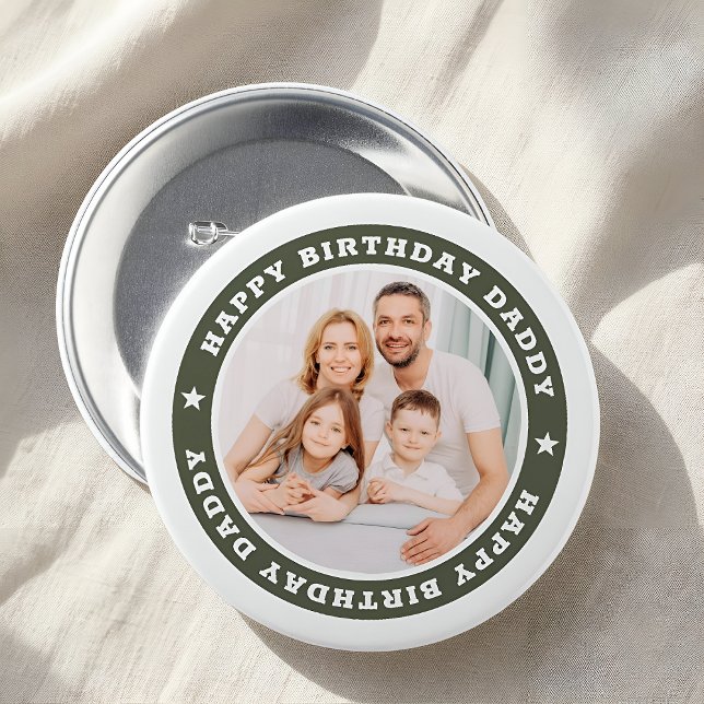 Happy Birthday Daddy Modern Simple Custom Foto Button (Von Creator hochgeladen)
