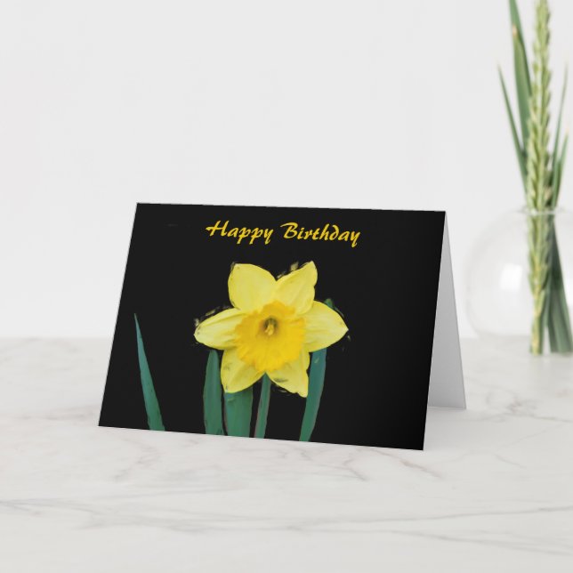 Happy Birthday Daffodil in Ölen Karte (Vorderseite)