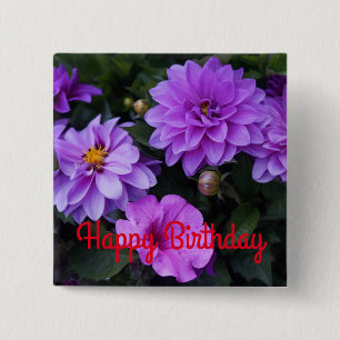 Happy Birthday Dahlia Lilac und Petunia Button