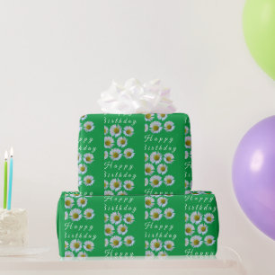 Happy Birthday Daisy Florets auf Kelly Green Geschenkpapier