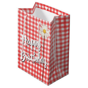 Happy Birthday Daisy on Red Gingham Mittlere Geschenktüte