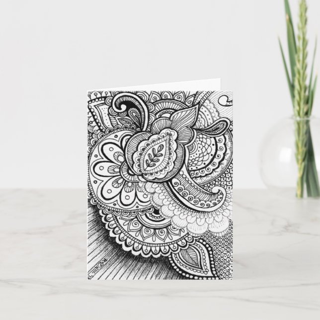 Happy Birthday Damask Indian Mandala Blank Inside Karte (Vorderseite)