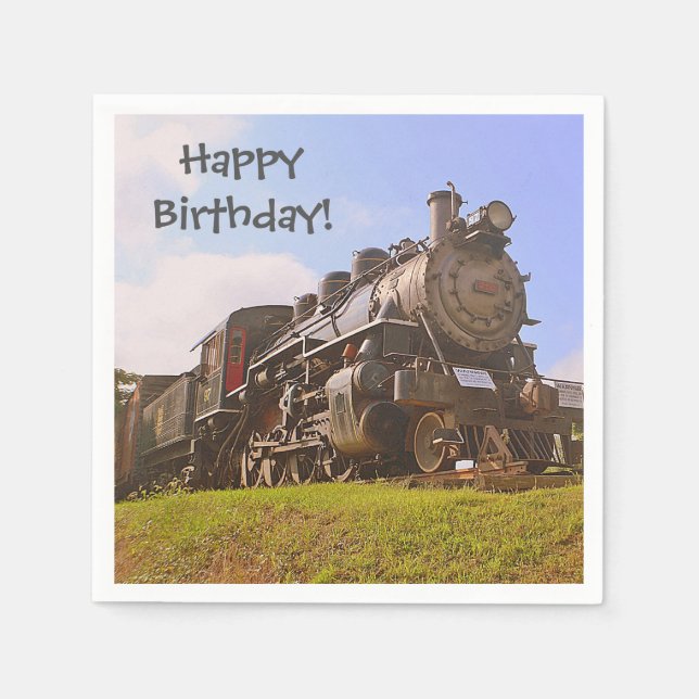 Happy Birthday Dampfzug Serviette (Vorderseite)