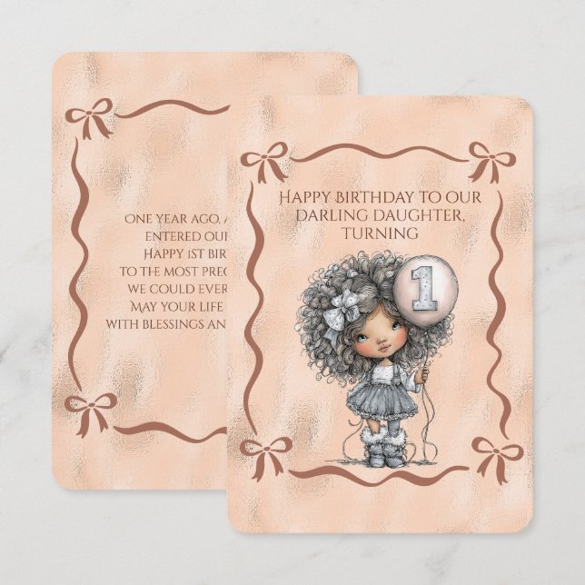 Happy Birthday Darling Daughter Turning 1 Einladung (Vorne/Hinten)